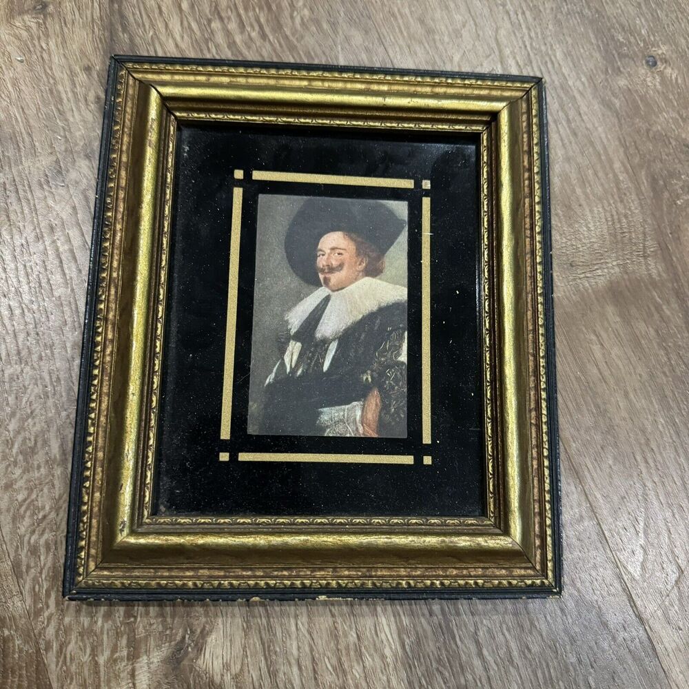 VTG Antique "The Laughing Cavalier" Art Print in Ornate Gold Wooden Frame 6x7